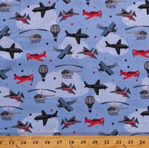 Cotton Airplanes Helicopters Jets Planes Kids Fabric Print by the Yard D... - £10.29 GBP