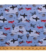 Cotton Airplanes Helicopters Jets Planes Kids Fabric Print by the Yard D484.34 - £10.37 GBP