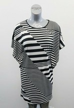 Devia Women&#39;s Black White Striped Drop Shoulder Sleeve Dress Size Medium... - £9.48 GBP