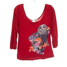 Womens Size Small Postage Stamp Anthropologie Owl Bird and Floral Jersey Tee Top - £14.63 GBP