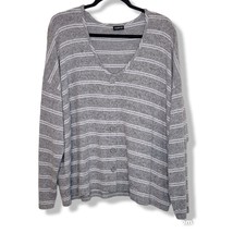 Torrid Grey White Stripe Faux Button Front Long Sleeve Cardigan Sweater - Size 3 - £14.83 GBP