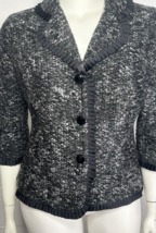 Carole Little Black Blazer Jacket Tweed 3/4 Sleeve 3 Button Women&#39;s Large - £22.83 GBP