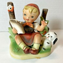 Vintage Kalk porcelain figurine girl reading with puppy - £10.23 GBP