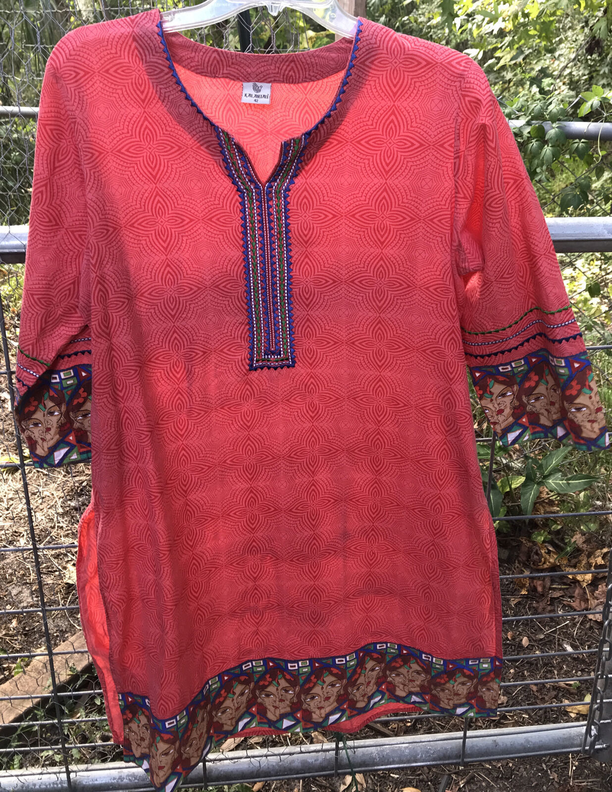 KALANJALI Women&#39;s 42 Embroidered Ethnic Kurti Tunic Dress Top India Oran... - $22.00