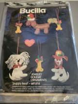 VTG NEW Bucilla &#39;Jeweled&#39; Holiday Ornaments Kit Puppy Treat Set of 6 3588 - $22.99