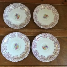 Vintage Lot of 4 French Saxton China Union Made BURGUNDY LACE Saucer Teacup Plat - £15.92 GBP