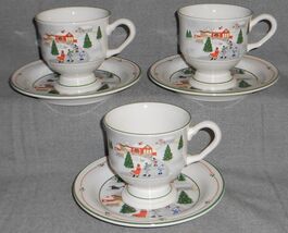 Set (3) Sango SILENT NIGHT PATTERN Cups/Saucers JOAN LUNTZ - $24.74