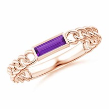 ANGARA Baguette Amethyst Solitaire Curb Link Ring for Women in 14K Gold - £374.95 GBP