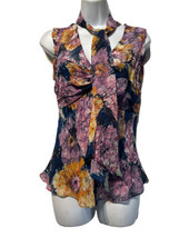 BCBGMAXAZRIA Silk Floral Necktie Sleeveless Blouse Women’s Size XS - $24.71