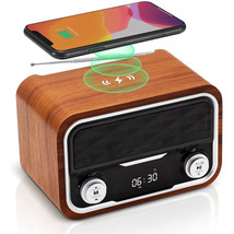Wooden Digital Led Alarm Clock Bluetooth Speakerwith 10W Fast Wireless Charger - £54.54 GBP