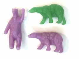 Miniature Purple and Green Plastic Bear Animal Toys Marked Hong Kong - £7.98 GBP