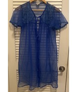 VTG Elsie of Miami Lingerie S Blue Sheer Lace Top Tie Peignoir Robe 1960&#39;s - $43.76 CAD