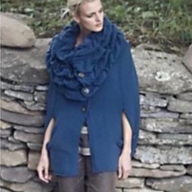 Anthropologie Charlie &amp; Robin Knit Cardigan Jacket Poncho cornflower blu... - £86.34 GBP