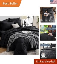 Luxurious 7-Piece Queen Comforter Set - Ultra Soft Black Bedding Essentials - $63.00