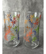 Vintage Tumbler Rainbow Colored Bamboo Theme Glass Cups Set Of 2 - €21,57 EUR