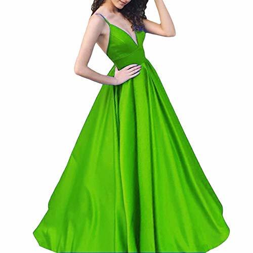 Spaghetti Straps V Neck Long A Line Formal Prom Evening Dress Lime Green US 16