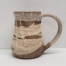 Handmade Glazed Stoneware Coffee Mug Cup Brown White Signed - $29.60