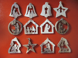 Holy Land olive wood Christmas ornaments 12 pieces made in Israel - £8.75 GBP