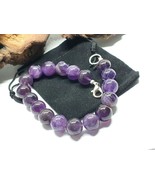 Amethyst 10mm Natural Real Gemstone Clasp Bracelet 8&#39;&#39; Healing Stone &amp; Bag - £13.13 GBP
