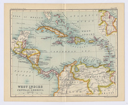 1912 Antique Map Of West Indies Caribb EAN Puerto Rica Jamaica Bermuda Cuba - £23.15 GBP