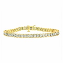 3 CT Rond Brillant Coupe Moissanite 14K or Jaune Plaqué Tennis Bracelet 7 &quot; - £193.48 GBP