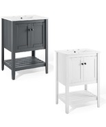 Modern 24&quot; Bathroom Sink Vanity Gray or White Slat Design Cottage Style - $299.96