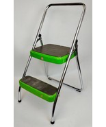 Unique 1960s COSCO Folding Two Step Stool Chrome &amp; Lime Green Kitchen Ut... - $202.20 CAD