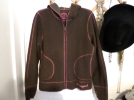 Life Is Good Women&#39;s Brown &amp; Pink Fleece Zip Up Hoodie Sweatshirt Sz M - £19.78 GBP
