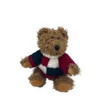 Hug Fun Brown Jointed Teddy Bear 8&quot; Plush Red White Green Christmas Swea... - £7.08 GBP