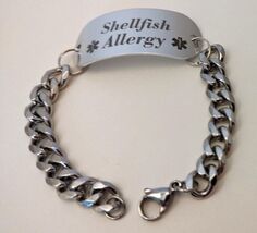 Medical Shellfish Allergy Aluminum Bracelet with 7-1/2" Stainless Steel ... - $22.95