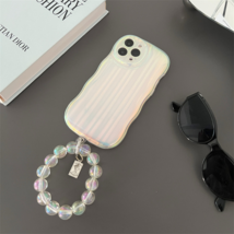 Wave Silicone Gradient Laser Stripes Bead Bracelet Phone Case For iPhone 14 - £14.38 GBP