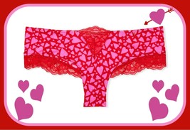 S  Red Pink Heart Satin Micro Lace Inset Very Sexy Cheeky Victorias Secret Panty - £10.21 GBP