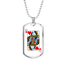 Queen of Hearts Gambler Necklace Stainless Steel or 18k Gold Dog Tag 24&quot; Chain - £37.22 GBP+