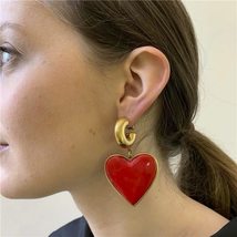 Vintage Big Red Heart Drop Earrings For Women New Personality Statement Earrings - £7.82 GBP