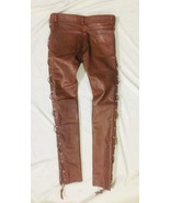 Men&#39;s Leather Genuine Cow Hide New Stylish Brown Leather Jeans Biker Pants - £102.21 GBP