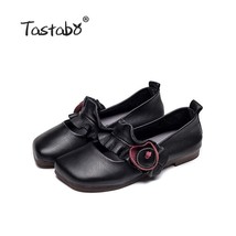 Tastabo Genuine Leather Handmade Women Shoes Retro Casual shoes Black Gray S2505 - £70.33 GBP