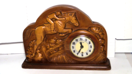 Vintage Wood Lanshire Mantel Clock Race Horse w/Jocky the clock does not... - £70.04 GBP