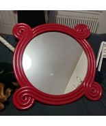 Red Framed Mirror Scrolled Round Large Vintage - £36.97 GBP