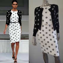 $5,000 Oscar De La Renta Stunning Ivory Blk Dot Silk Cashmere Runw Dress Set 6 - £1,263.46 GBP