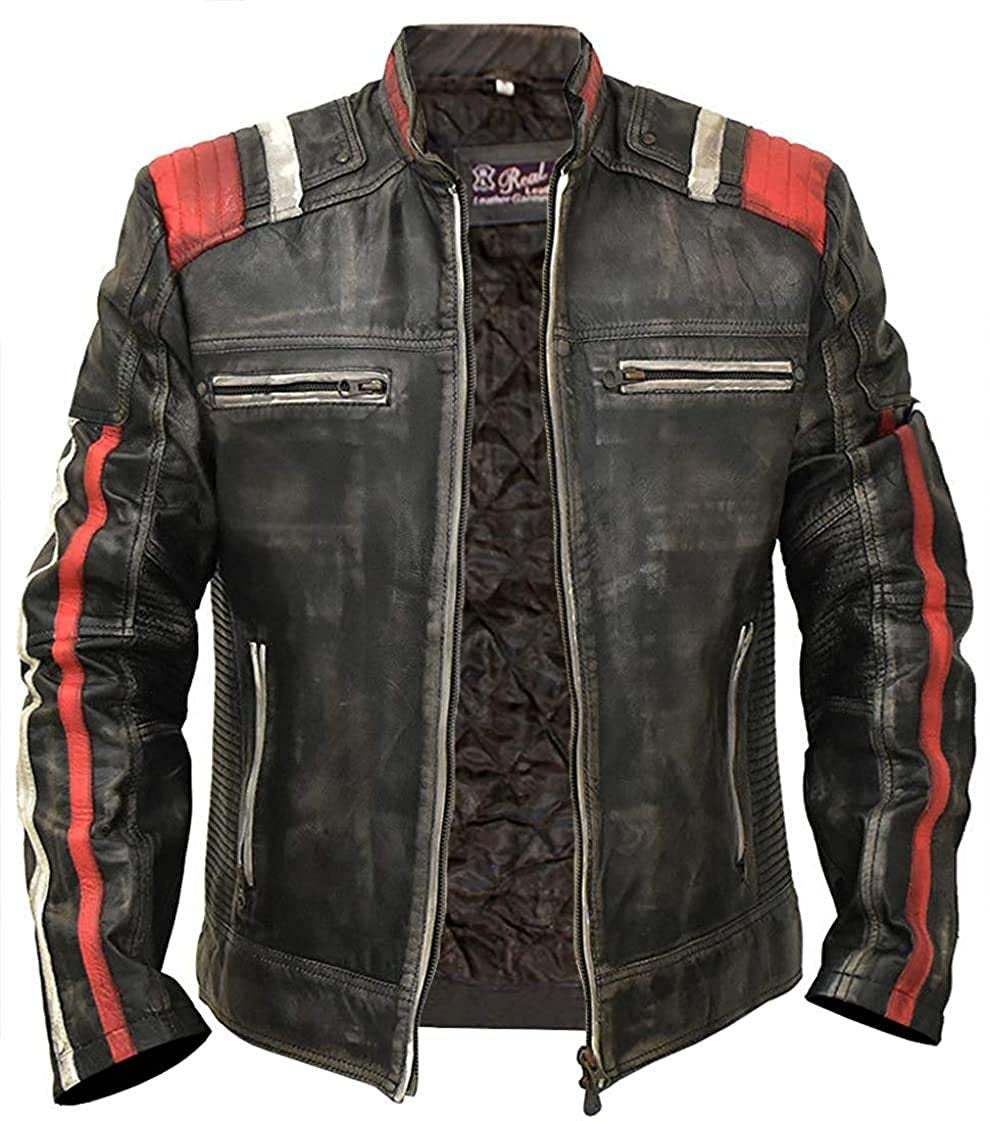 Primary image for Cafe Racer Vintage Retro Distressed Biker Black Leather Jacket - Moto Leather Ja