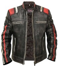 Cafe Racer Vintage Retro Distressed Biker Black Leather Jacket - Moto Le... - £93.36 GBP