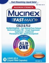 Mucinex Fast-Max Maximum Strength Cold &amp; Flu All-in-One Liquid Gels, Qty 10 Gels - £15.80 GBP
