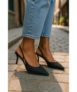 Women&#39;s Escada Black Satin Beaded Sling back Pumps Size EU 35.5 US 5 Chic! - $1,390.57 MXN