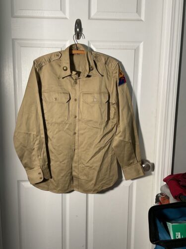 Primary image for Post Korean War US Army 6th Armored Division Tan Uniform Shirt Dated 1954