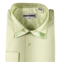 Karl Knox Jr. Boys Dress Shirt Green Collar Trim Green Cream Satin Size 20 - £15.46 GBP