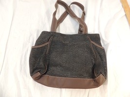 Woven Style Handbag/Purse 100% Polyester Brown and Black Button Close 50350 - £8.29 GBP