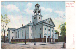Vtg Postcard-First Baptist Church-Lowell MA-Street View-UDB~MA1 - £7.03 GBP