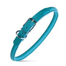 Dog Pet Round Leather Collar W1/2&quot; - L22&quot;-25&quot;, Teal - £27.27 GBP