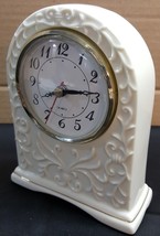 I) Almond Glass Mantel Shelf Table Top Clock with Gold Tone Trim - $4.94