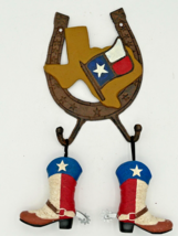 Texas Map/Flag Cast Iron Horseshoe Key Hook Rack &amp; rustic cowboy boot décor - £22.89 GBP